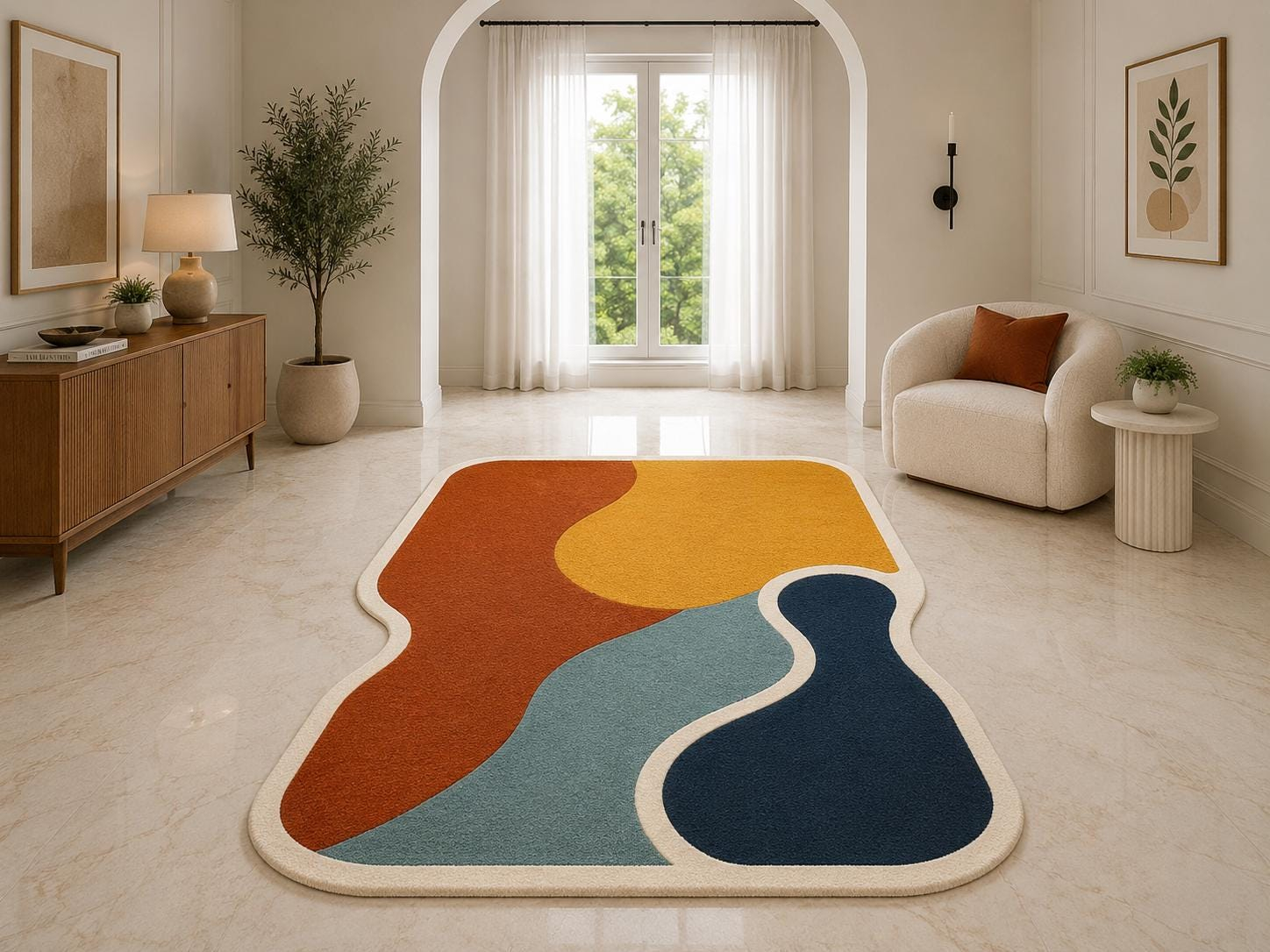 Abstract Orange Freeform Tufted Rug