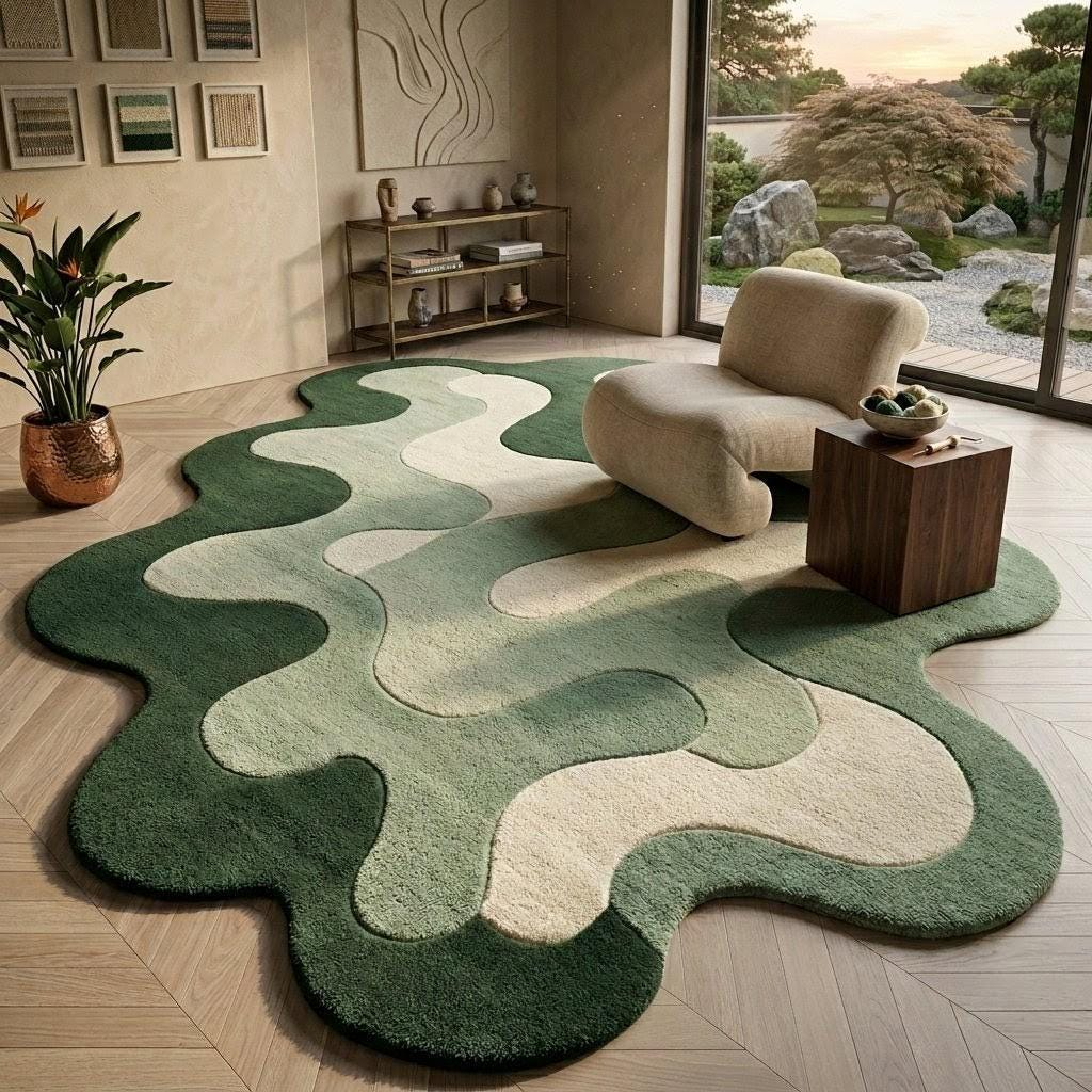 Terracotta Beige Scalloped Tufted Rug