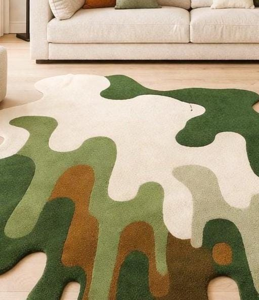 Abstract Brown Cream Scalloped Tufted Rug