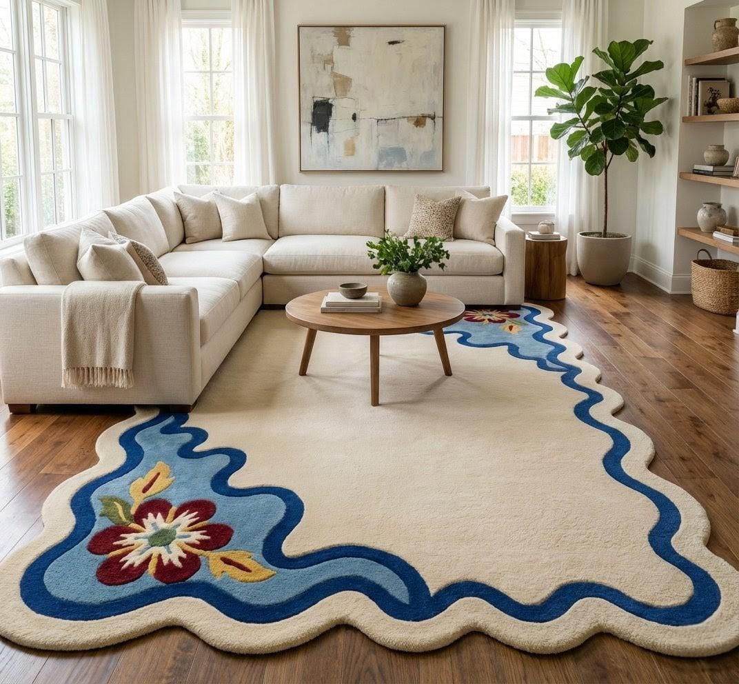 Burgundy Scalloped Tufted Rug