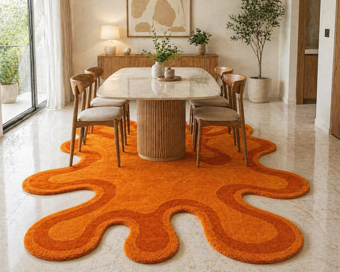 Abstract Emerald Green Cream Tufted Rug